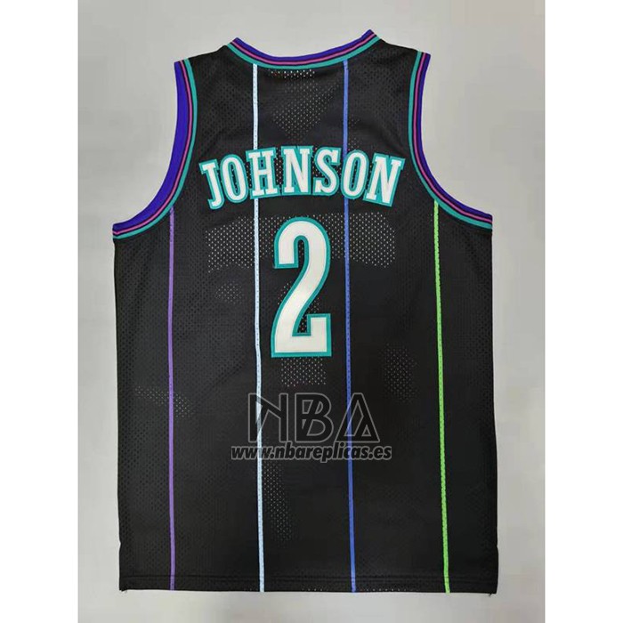 Camiseta Charlotte Hornets Larry Johnson NO 2 Mitchell & Ness 1992-93 Negro
